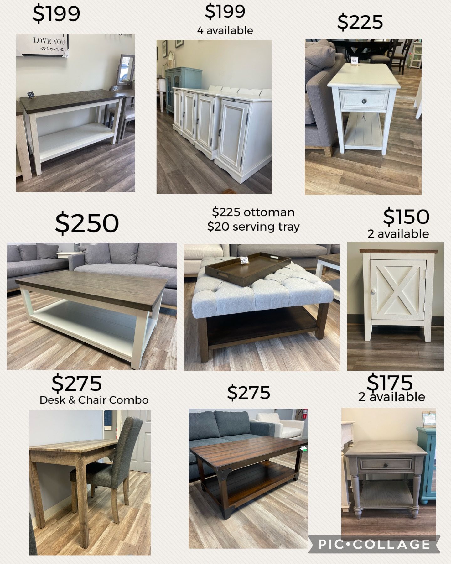 End Tables And Coffee Tables - Individual Pricing On Photo Starting @ $150