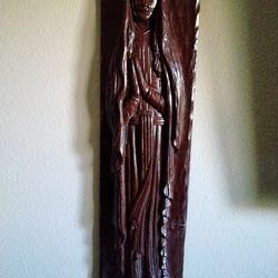 Carved Wood Madonna In Pregiera Style 26.5" H X 6 3/4 " W