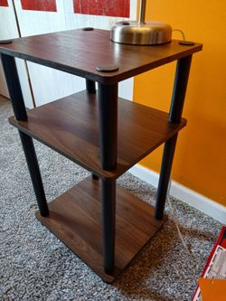 3 Tier Bedside table / nightstand / End table - Brown wood with black accents