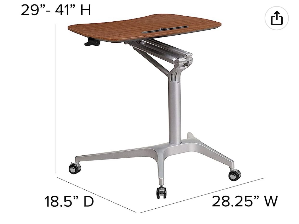 Flash Furniture Gia Mobile Sit-Down, Stand-Up Mahogany Computer Ergonomic Desk with 28.25''W Top (Adjustable Range 29'' - 41'')