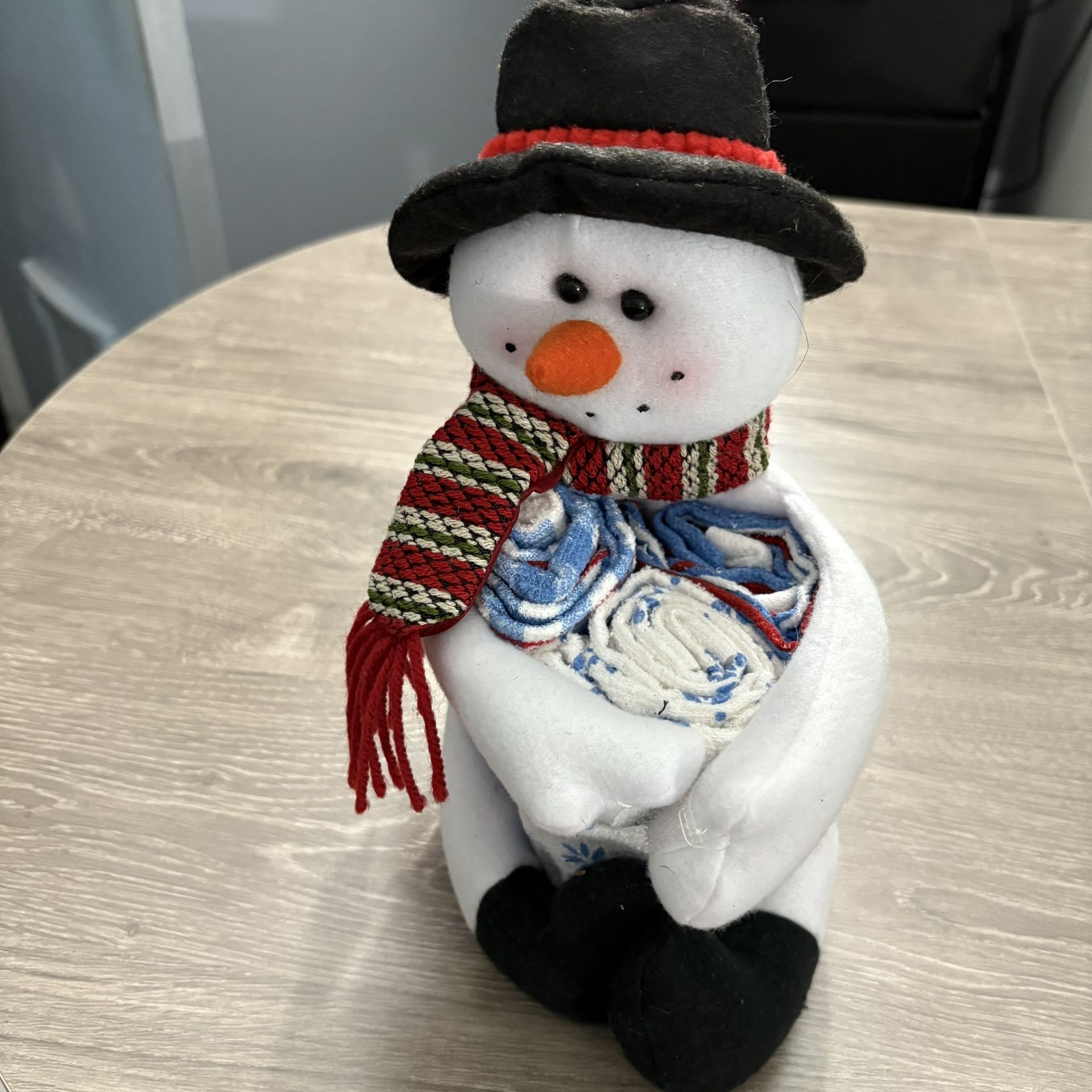 Unbranded Plush Christmas Snowman Hand Towel Holder With 3 Towels.