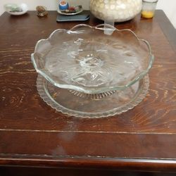 Vintage Princess House Crystal Hand Blown Cake Plate With Clear Glass Tort/Cake Plate 