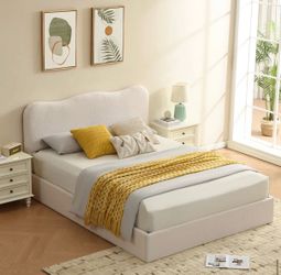 Boucle lift up storage full size bed frame