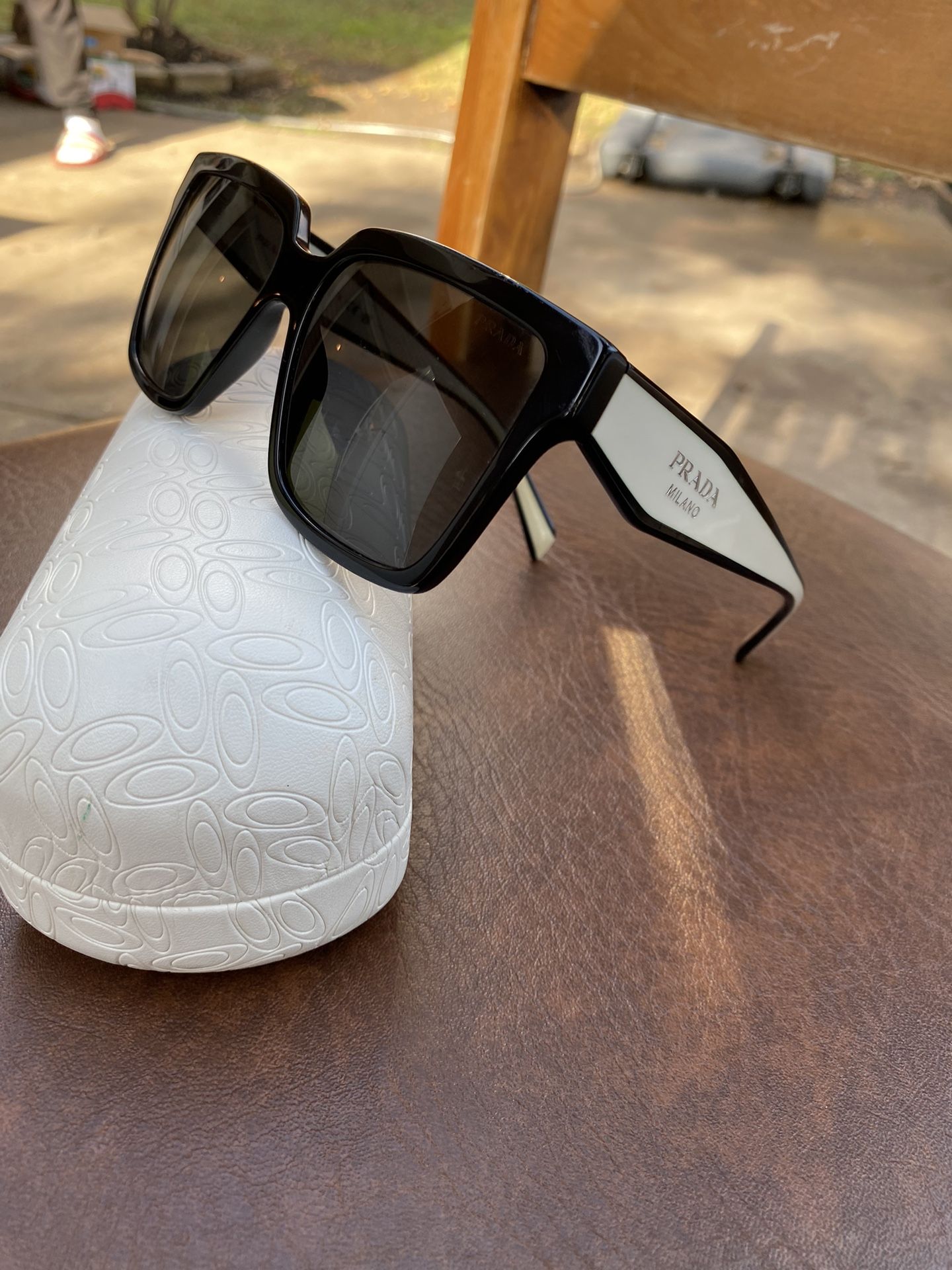 Prada PR24ZS 1AB5S0 Sunglasses Black Dark Grey Square Oversized Women