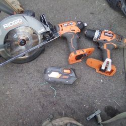 Rigid Skill Saw And Drill And Impact One Battery 