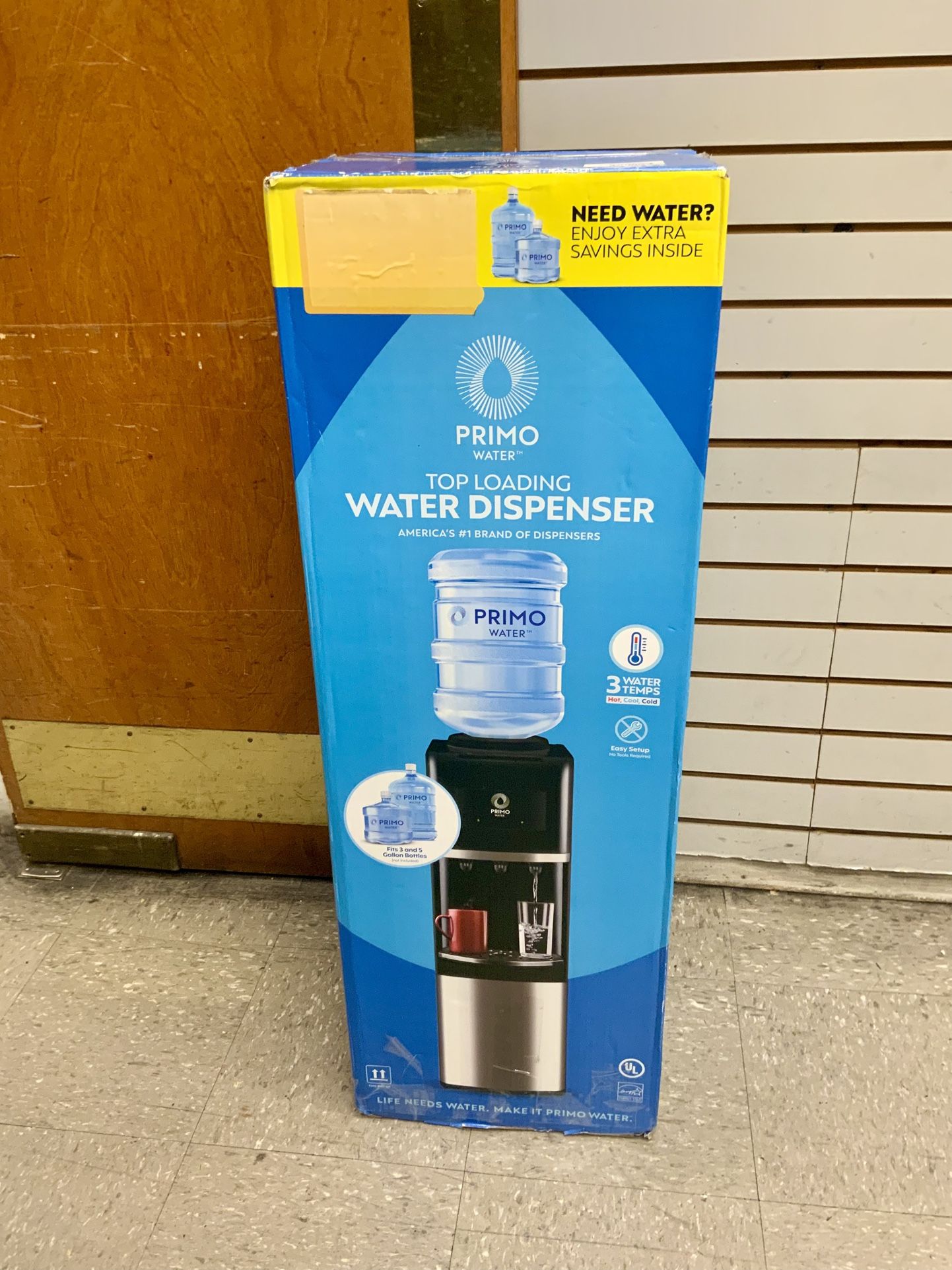 New Primo Water Dispenser Hot Cool Cold Stainless Steel LED Light Spill Proof Bottle Gallon Refillable Heating Cooling Refreshment Dishwasher