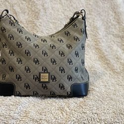 Dooney & Bourke Erica Signature Gray & Black Monogram Hobo Canvas Bag PRISTINE