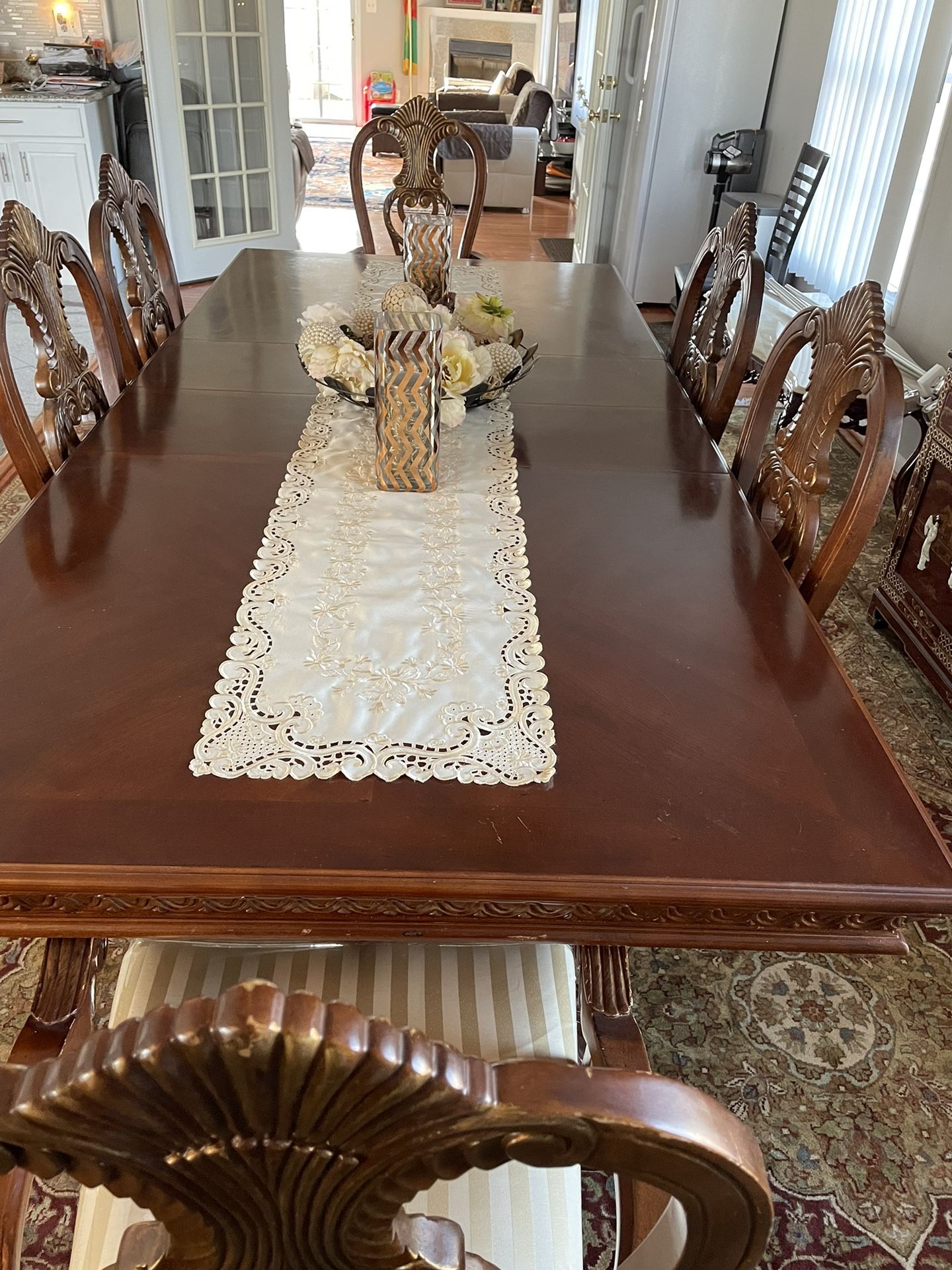Six Chair With A Table Dining Room Set With A China Is A Good Quality Good Condition