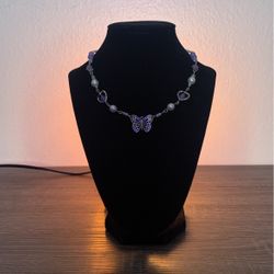 Purple Lavender Necklace With Butterfly Charm 