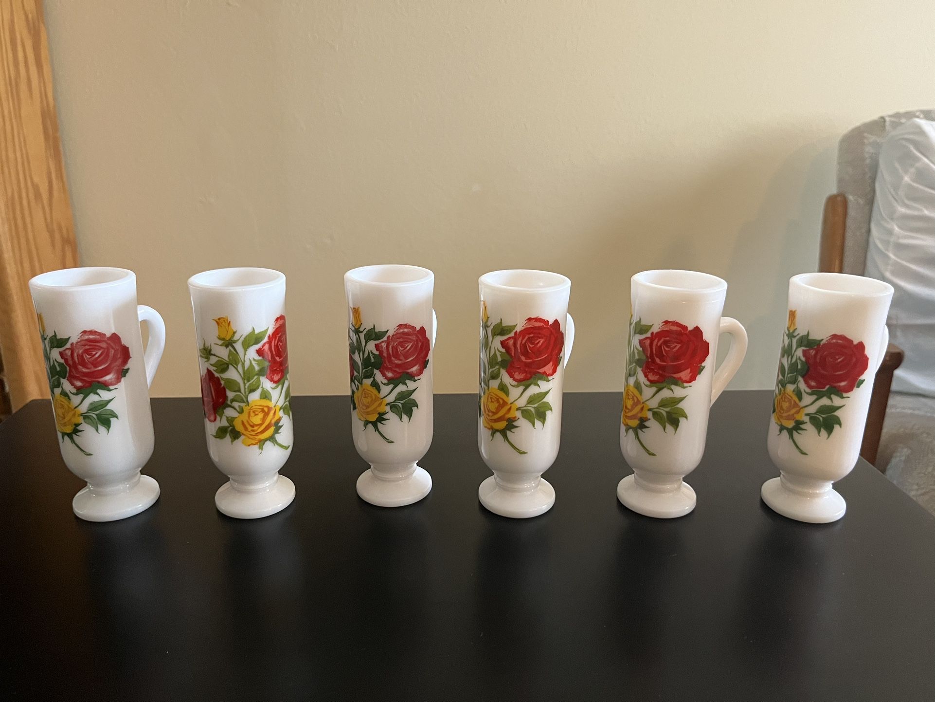 Avon Milk Glass Roses Espresso Cups, Vintage Avon Milk Glass Demitasse Cup, Milk Glass Espresso Mugs, Rose Vase Red Yellow Pedestal Cup, MER