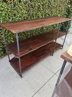 Metal and teak wood console credenza shelf