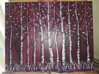 11x14 fresh painted acrylic canvas birch trees