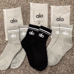 3 Pack Alo Yoga Unisex Throwback Socks Grey And Black