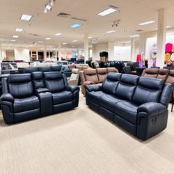 Black Leather Reclining Sofa and Loveseat Set