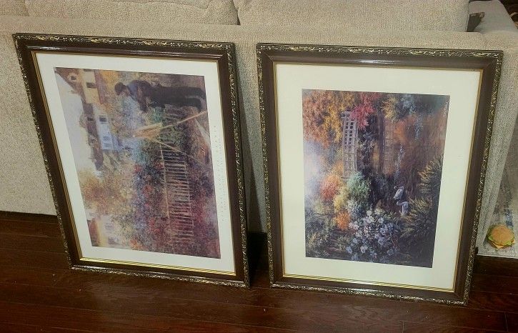 Set Of  Framed  Garden Paintings