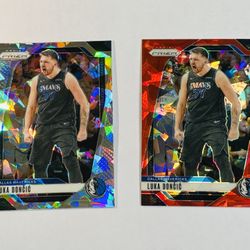 2024-25 Panini Prizm Basketball Luka Doncic #89 Cracked Ice and Red Ice Prizms