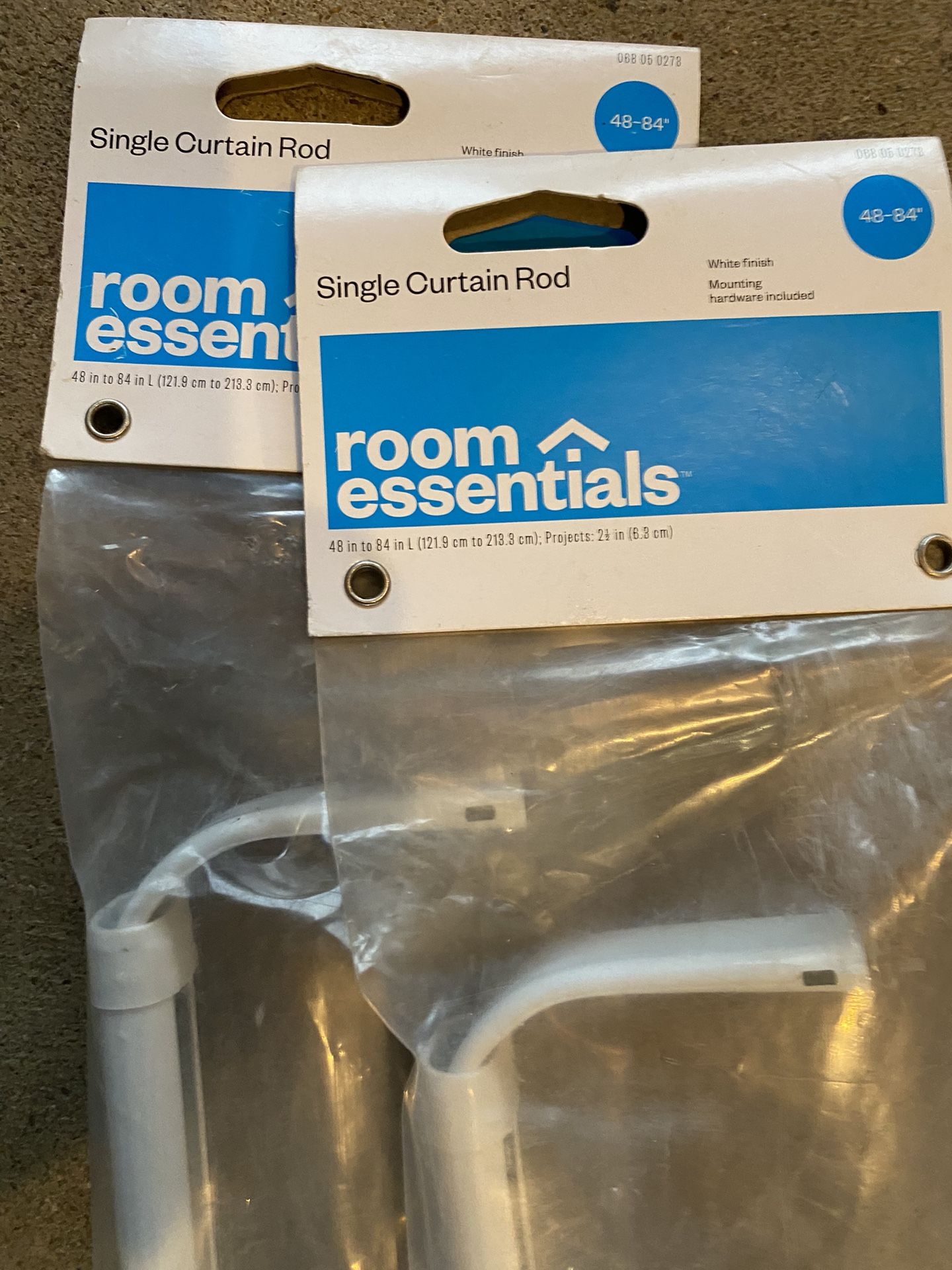 NEW IN PACKAGE - 4 single curtain rods w/ hardware