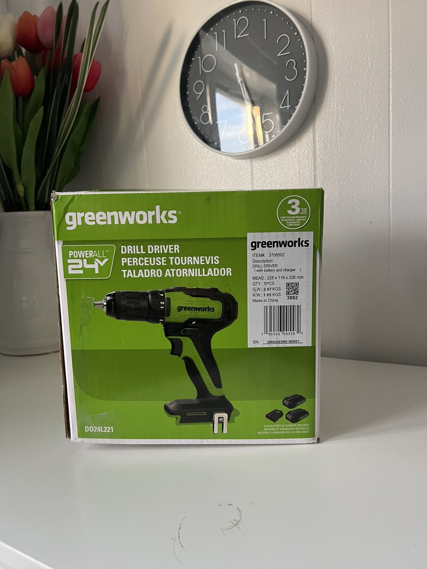 Greenworks 24V 1/2 inch Cordless Drill (310 in-lbs) I 2Ah Battery and 2A Charger