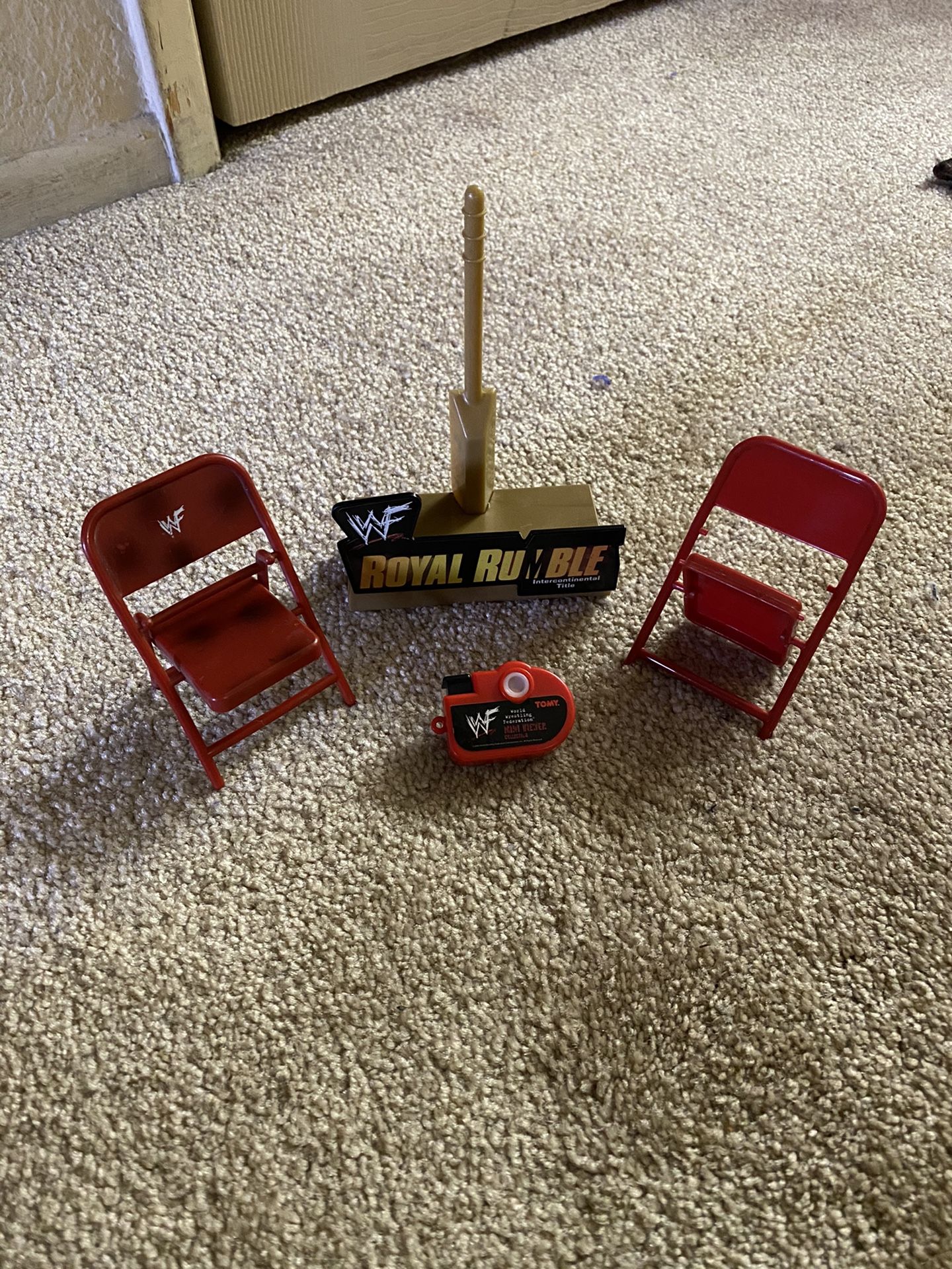 WWF Wrestling Toy Accessories 2 Chairs camera Royal Rumble Stand WWE ecw tna wcw aew