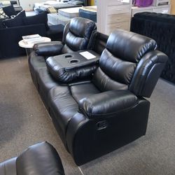 New Two-piece Black Reclining Sofa And Loveseat With Free Delivery
