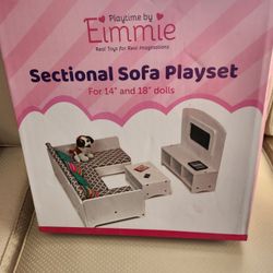 Playtime by Eimmie 18 Inch Doll Furniture Couch & Living Room Set – Wooden Playset with TV & Pet Accessories, Fits American, Generation, My Life & Sim