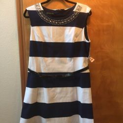 Navy Blue and White Stripes Dress