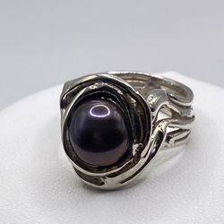 925 Black Fresh Water Pearl Ring 