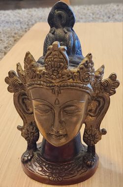 Pre-Loved 6 Inch Heavy Brass Crown Tara Head Exotic India Art - Buddhist - Nice Condition