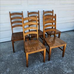 Set of 5 _ Solid Wood Dining Room Chairs Rustic Brown Kitchen Furniture _ Seats are 17.5 inches Tall