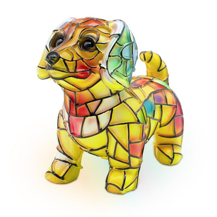 Stained Resin Dachshund Night Light, LED Dog Series Art Light, Cute Pet Themed Table Lamps, Vintage Home Decor, Fun Gift for Dog Lovers (#07, 5.9")