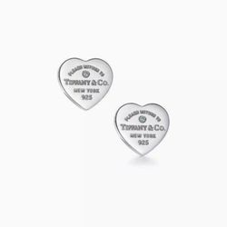 Tiffany And Co Sterling Silver 925 Please Return To Tiffany And Co New York Heart Tag Stud Diamond Earrings