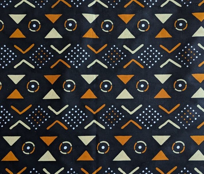African Fabric 1 Yard Cotton Wax Ankara Print BLACK ORANGE WHITE Abstract