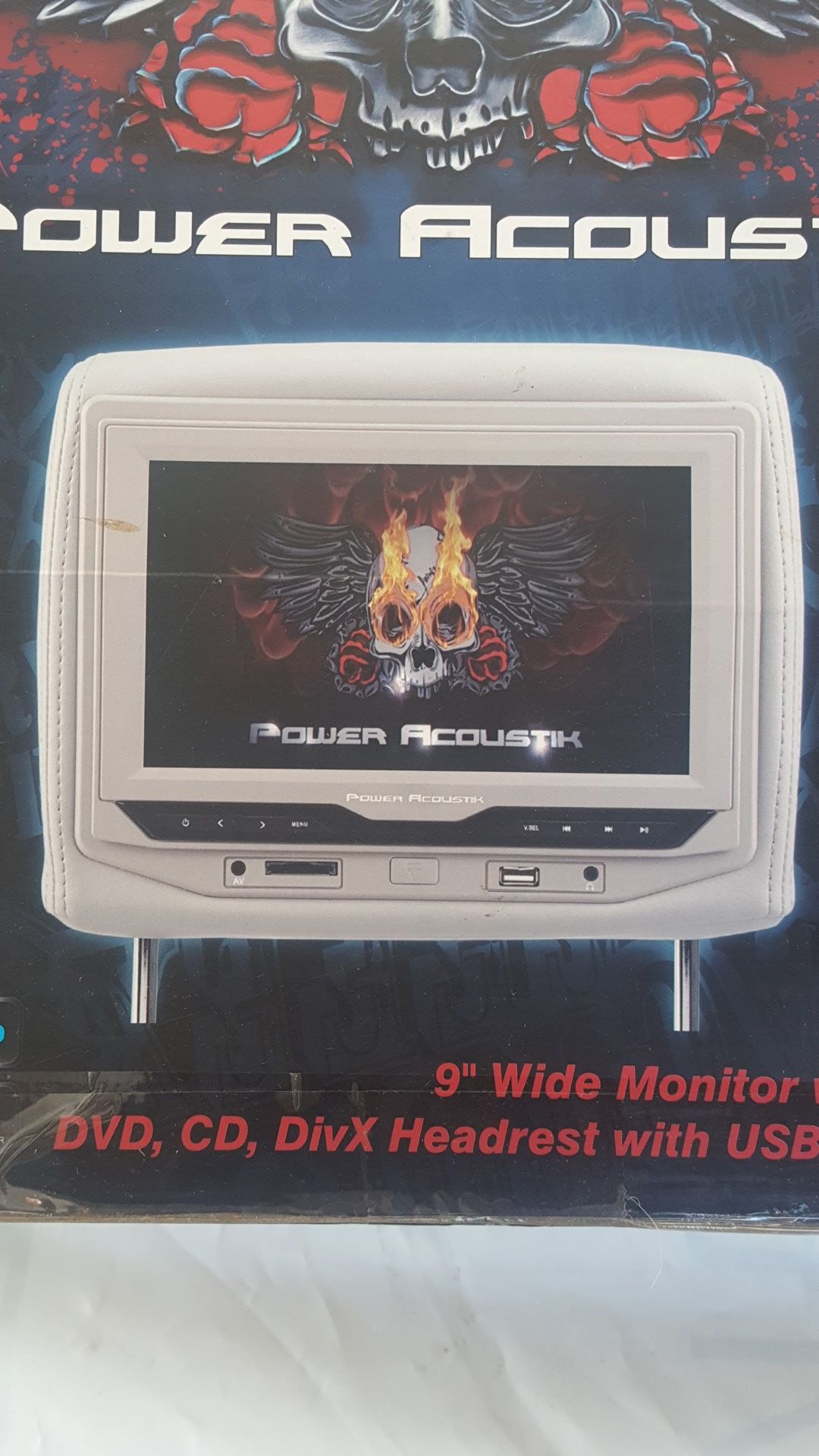 Power Acoustik HDVD-93GRDK Universal Headrest w/ Built-in 9" TFT-LCD Monitor, DVD Player, USB, SD, and AUX Inputs and Remote Dark Gray