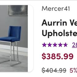 Bar Table And Blue Velvet Chrome Stools