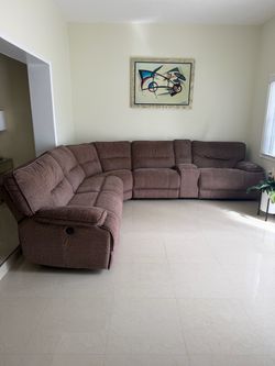 Large Brown Fabric Reclining Sectional Sofa