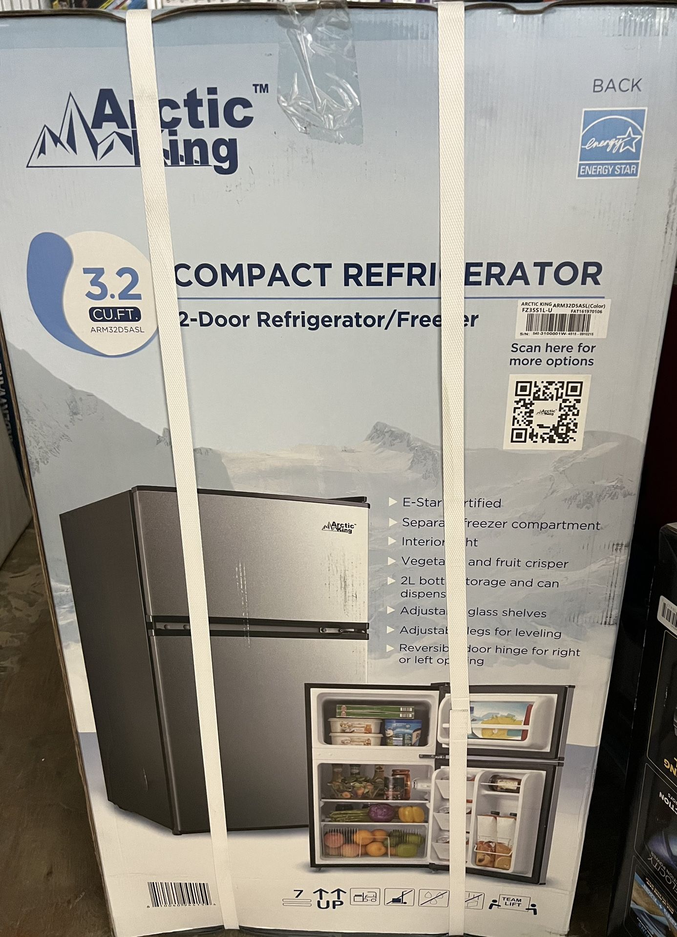 Arctic King 3.2 Cu ft Two Door Mini Fridge with Freezer, Stainless Steel, E-Star*New*