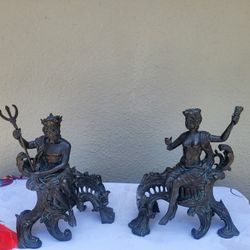 Amazing pairs Maitland-Smith Bronze Finish Cast Metal Poseidon God of the Sea & Ceres Harvest Goddess Sculptures