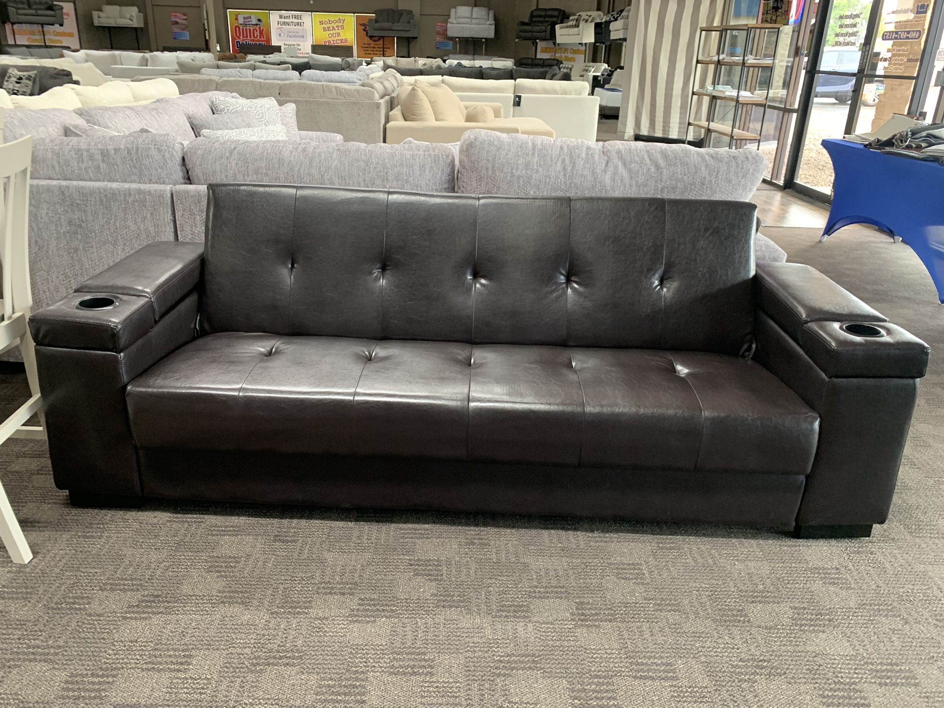 Dark Leather Futon