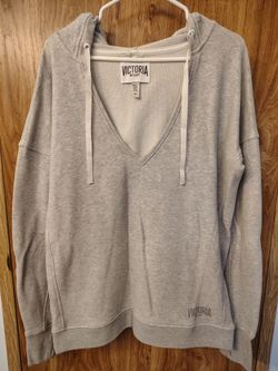 Victoria Sport Gray V-Neck Hoodie Sweatshirt