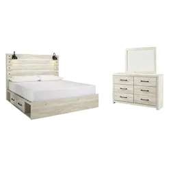 Cambeck King Panel Bed with 4 Storage Drawers with Mirrored Dresser Robust
