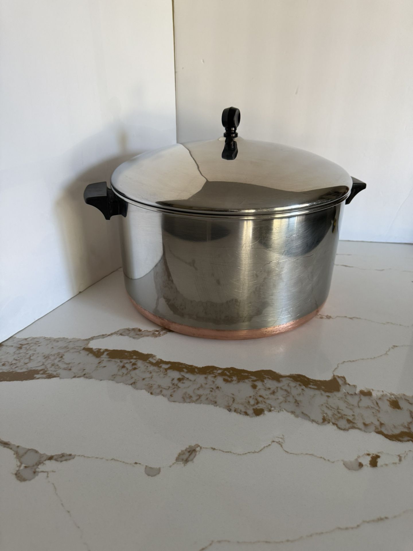 Vintage Rome NY Revere Ware Stainless & Copper Bottom 12 Qt Soup Pan