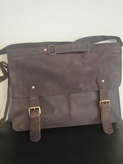 Genuine Leather Messenger Bag With Strap And Buckles, Has Faint Initials