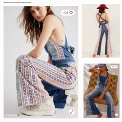 New Free People Halter Lace Up Denim Jumpsuit Size W16 