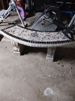 3 piece cement bench with marble top decor