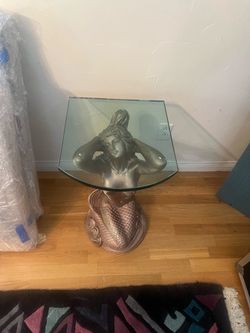 Vintage antique gold deco mermaid side end table