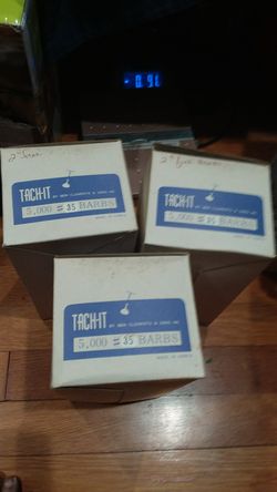 30000 PCS TACH-IT BARBS 2 AND 2.5 INCH 6 BOX OF 5000PC EACH
