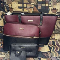 Women Burgundy and Black  4 Piece Set Crossbody Purse
