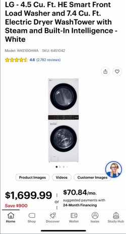 LG WashTower Front Load Washer and Dryer
