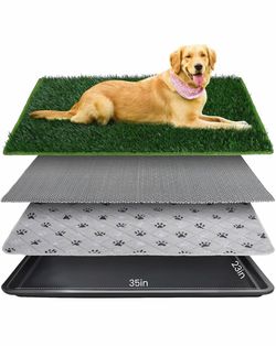 Dog Grass Pad with Tray Artificial Grass Puppy Pee Pad for Dogs, Reusable 4-Layer Training Potty Pad with Tray, Quick Absorbent Indoor & Outdoor Porta