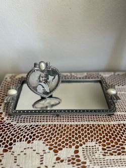 Vintage Silver Vanity Mirror Tray